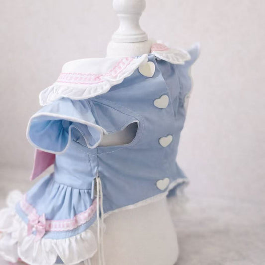 Elsamilu Girly Sailor Ribbon Pet Dress – Cute Outfit with Plush Bow for Small Dogs & Cats