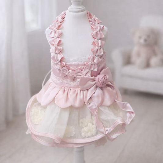 Elsamilu Lace Garden Romance Pet Dress – Pink Elegant Outfit for Small Dogs & Cats
