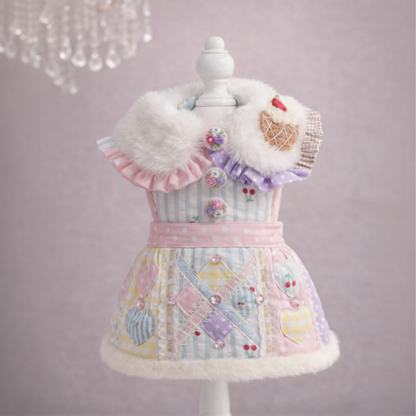 엘사밀루 동화 속 공주님 털 칼라 애완동물 드레스 - 소형견 및 고양이를 위한 우아한 겨울 의상 