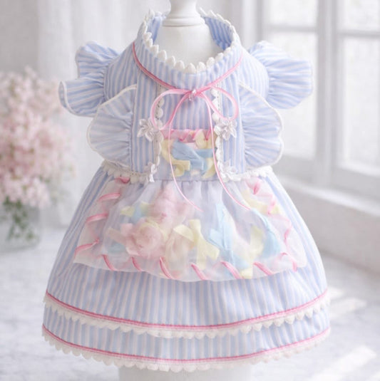 엘사밀루 드림 블루 애완동물 드레스 – 소형견과 고양이를 위한 우아한 공주풍 레이스 의상 