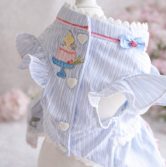 Elsamilu Dreamy Blue Pet Dress – Elegant Princess Lace Outfit for Small Dogs & Cats