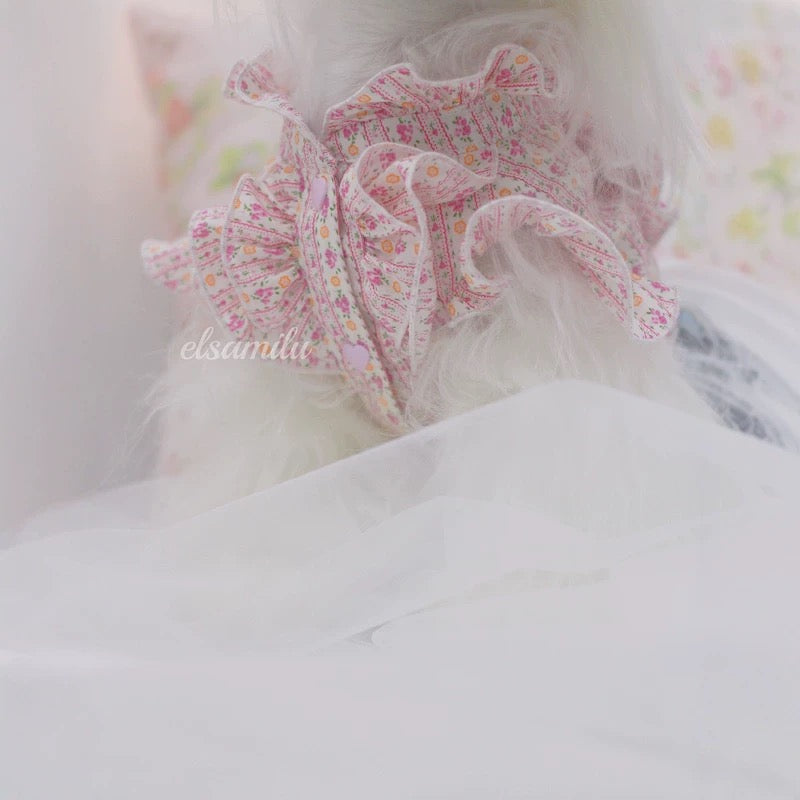 Elsamilu Pink Floral Docking Denim Pet Dress – Sweet Vintage Style Outfit for Small Dogs & Cats