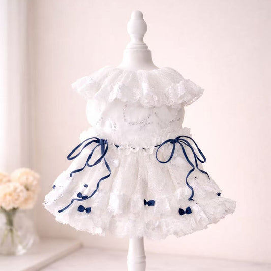 Elsamilu Lace Blossom Ruffle Pet Dress – Elegant Floral Outfit for Small Dogs & Cats