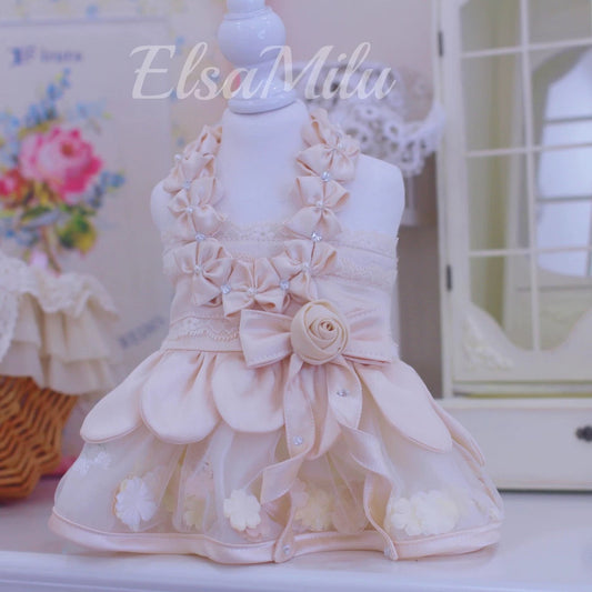 Elsamilu Lace Garden Romance Pet Dress – Elegant Lace Princess Outfit for Small Dogs & Cats