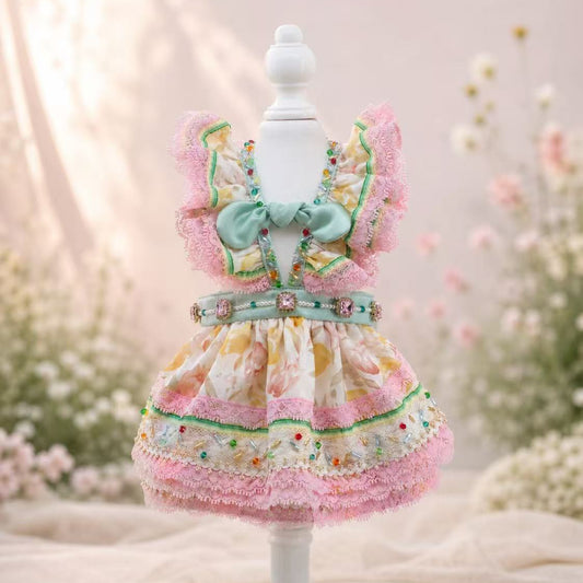Elsamilu Flower Garden Lace Dog Dress – Pink & Mint