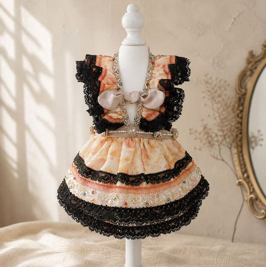Elsamilu Flower Garden Lace Dog Dress – Orange