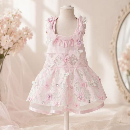 Elsamilu Blossom Ribbon Lace Dress – Pink Edition