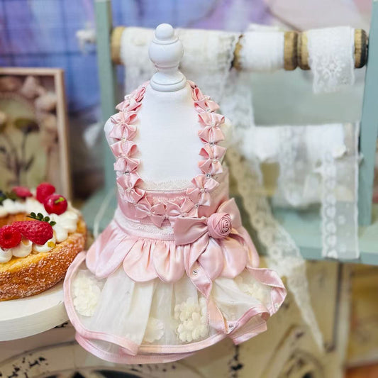 Elsamilu Lace Garden Romance Pet Dress – Pink Elegant Outfit for Small Dogs & Cats