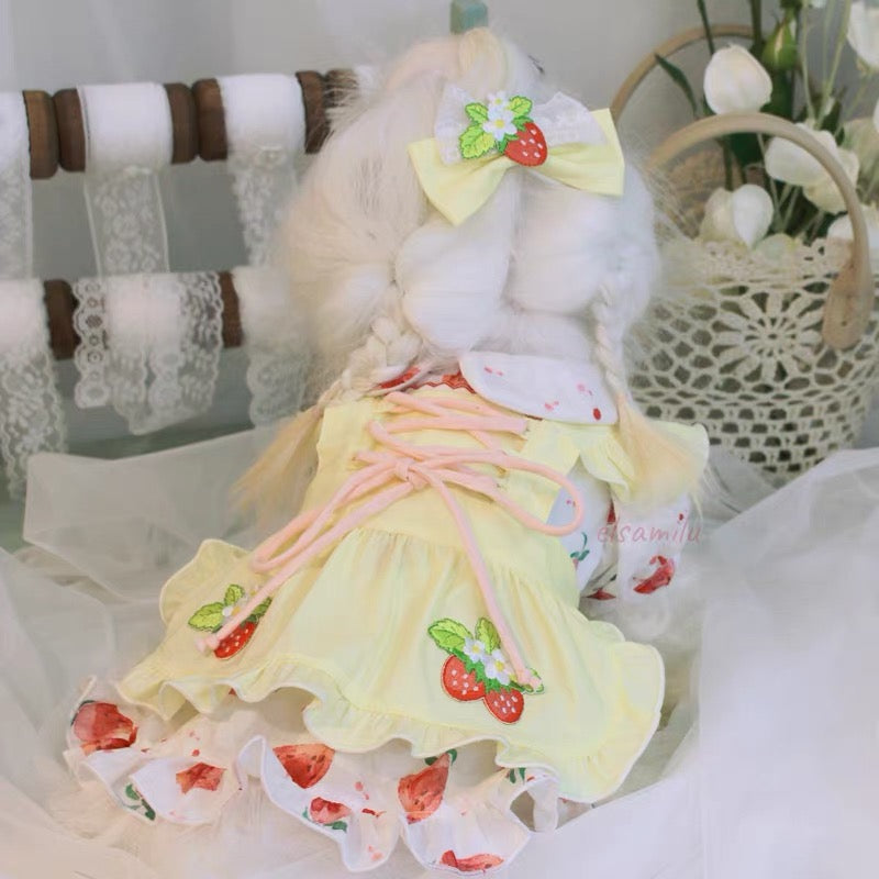 Elsamilu Sweet Strawberry Lace-Up Pet Dress – Cute Summer Outfit for Small Dogs & Cats
