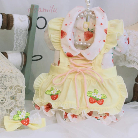 Elsamilu Sweet Strawberry Lace-Up Pet Dress – Cute Summer Outfit for Small Dogs & Cats