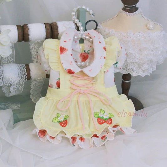 Elsamilu Sweet Strawberry Lace-Up Pet Dress – Cute Summer Outfit for Small Dogs & Cats