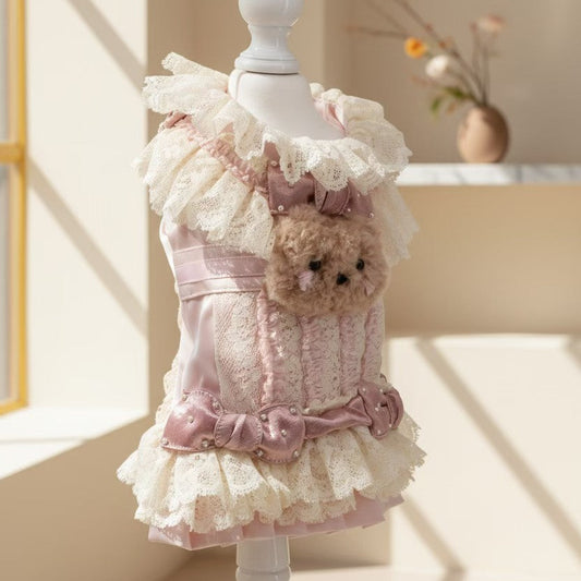 Elsamilu Lovely Bear Pet One-Piece Dress – Cute Outfit for Small Dogs & Cats