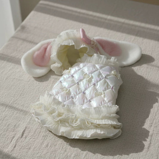 Elsamilu Pearl Bow Quilted Pet Dress – Elegant Winter Outfit for Small Dogs & Cats