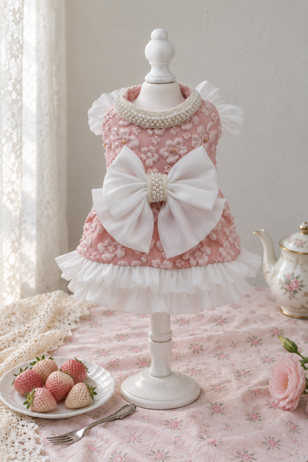 Pink Blossom Bow Pet Dress — No. 85