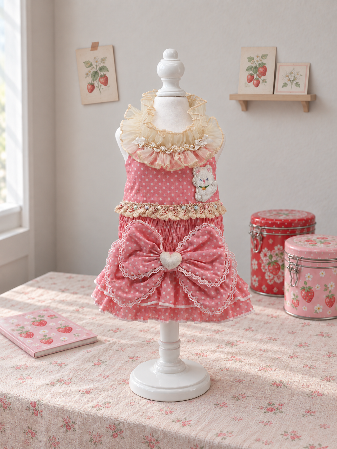 Rose Polka Dot Bow Pet Dress — No. 121