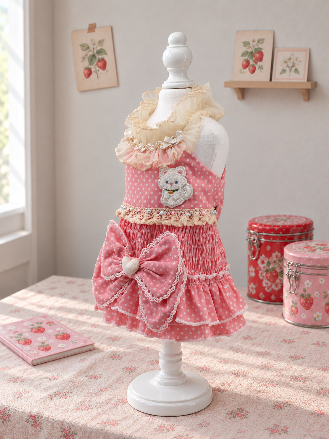 Rose Polka Dot Bow Pet Dress — No. 121 - Image 2
