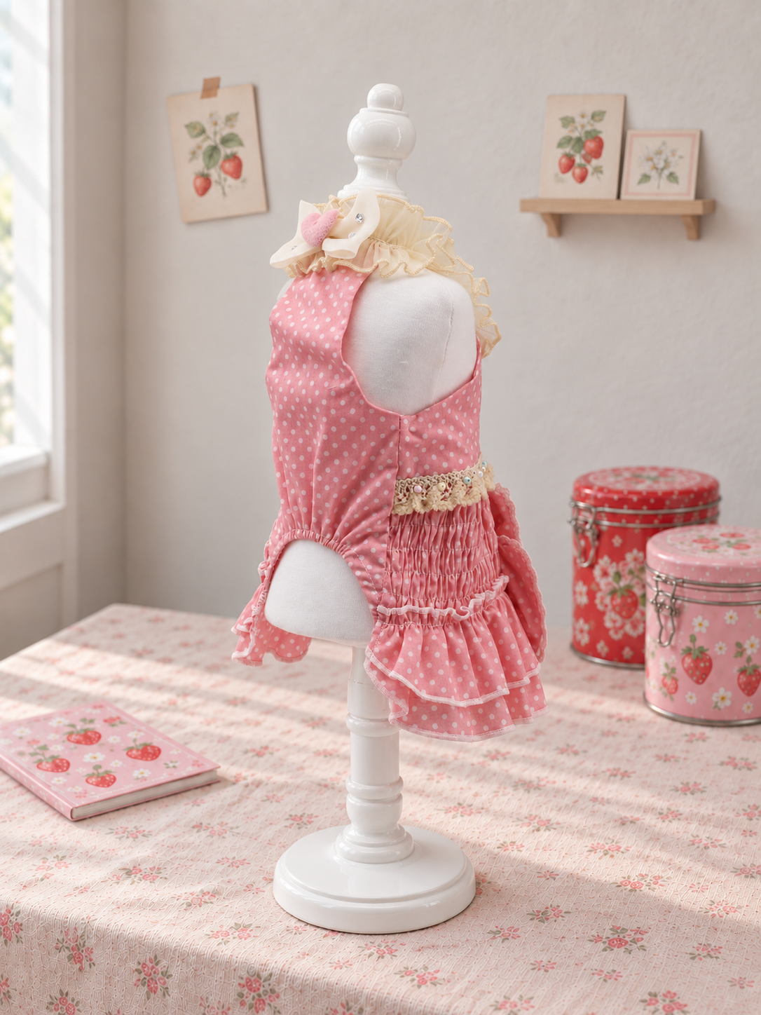 Rose Polka Dot Bow Pet Dress — No. 121 - Image 3