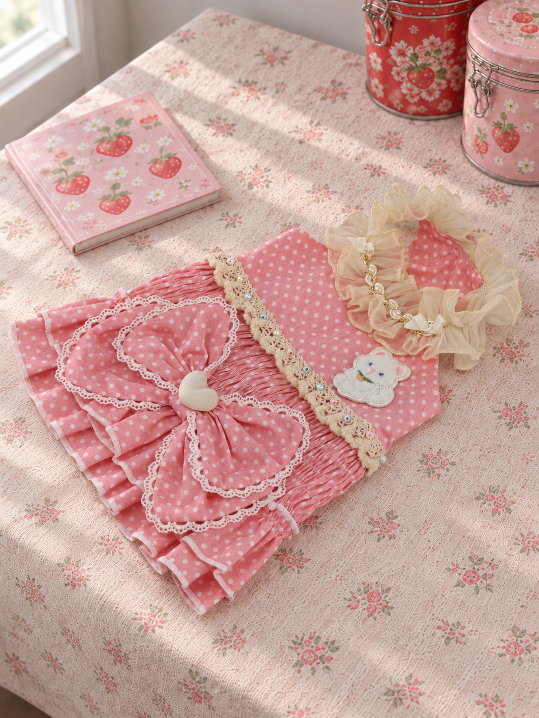Rose Polka Dot Bow Pet Dress — No. 121 - Image 4