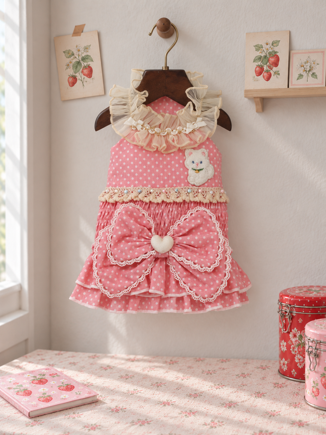 Rose Polka Dot Bow Pet Dress — No. 121 - Image 5