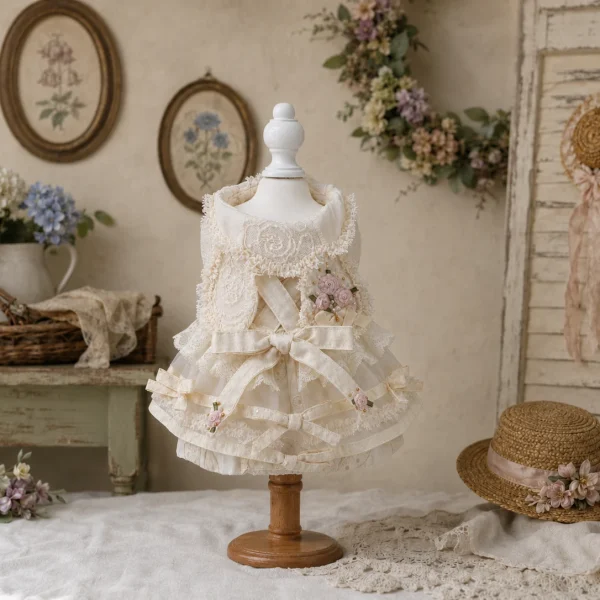 Ivory Rose Lace Pet Dress — No. 151 — Front view
