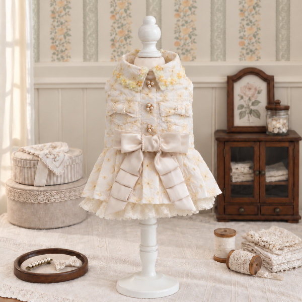 Ivory Gold Collar Pet Dress — No. 137