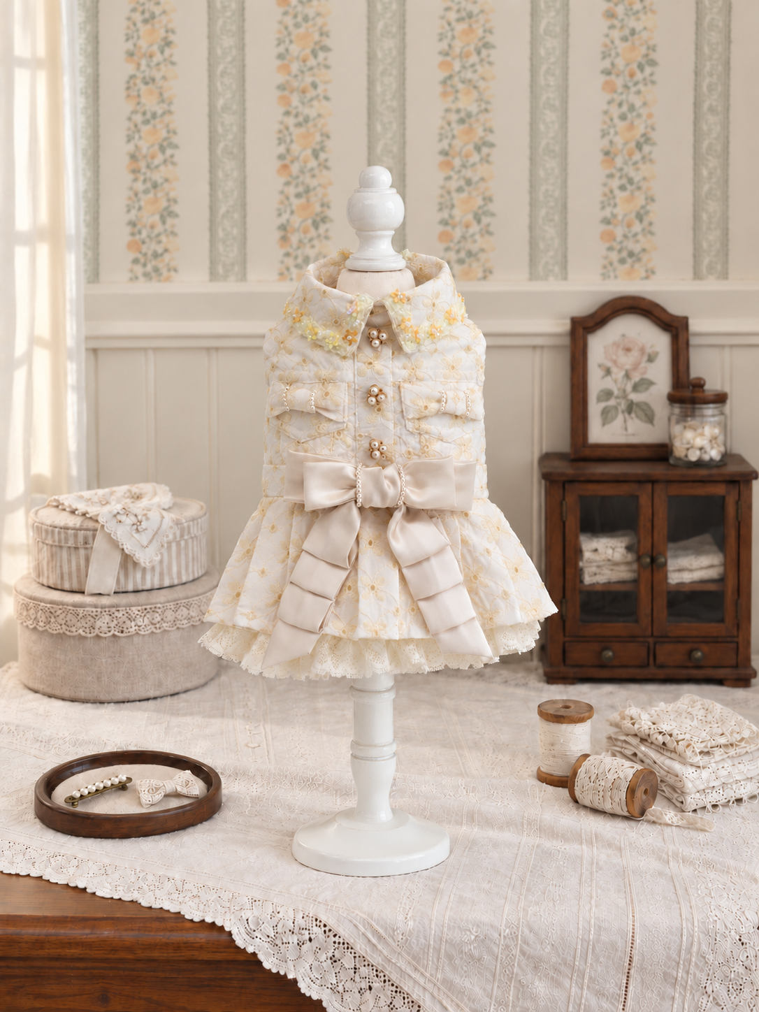 Ivory Gold Collar Pet Dress — No. 137