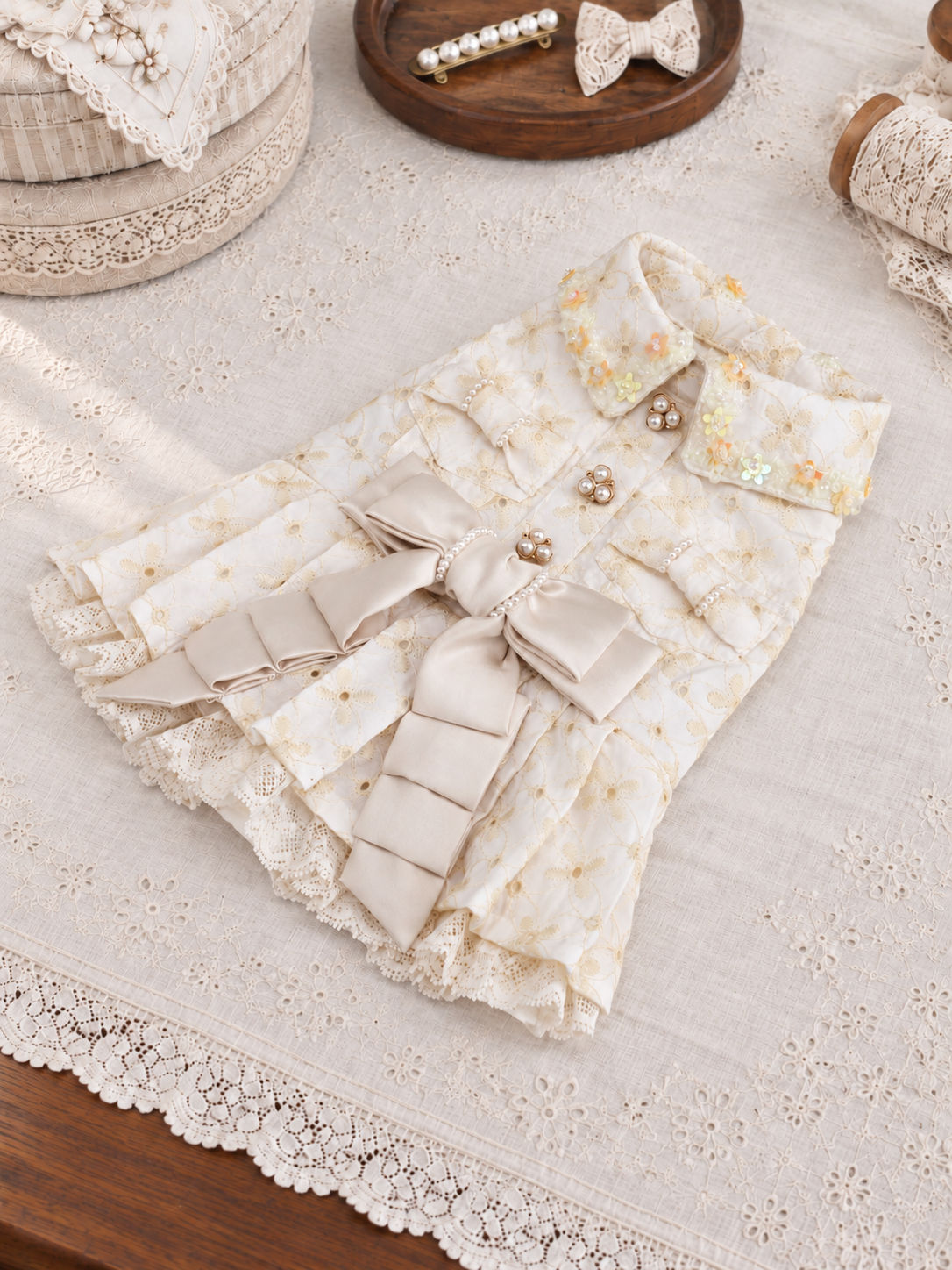 Ivory Gold Collar Pet Dress — No. 137