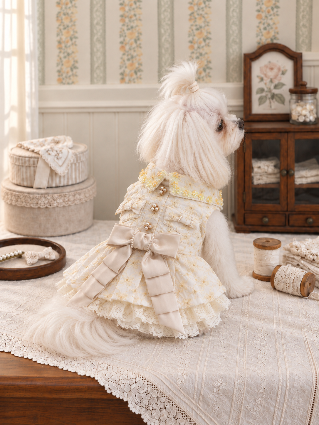 Ivory Gold Collar Pet Dress — No. 137