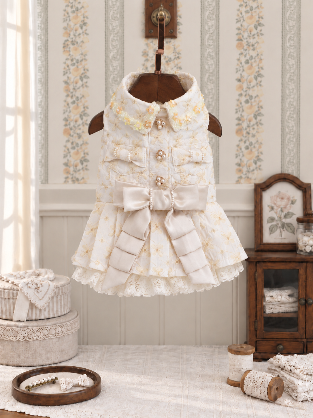Ivory Gold Collar Pet Dress — No. 137