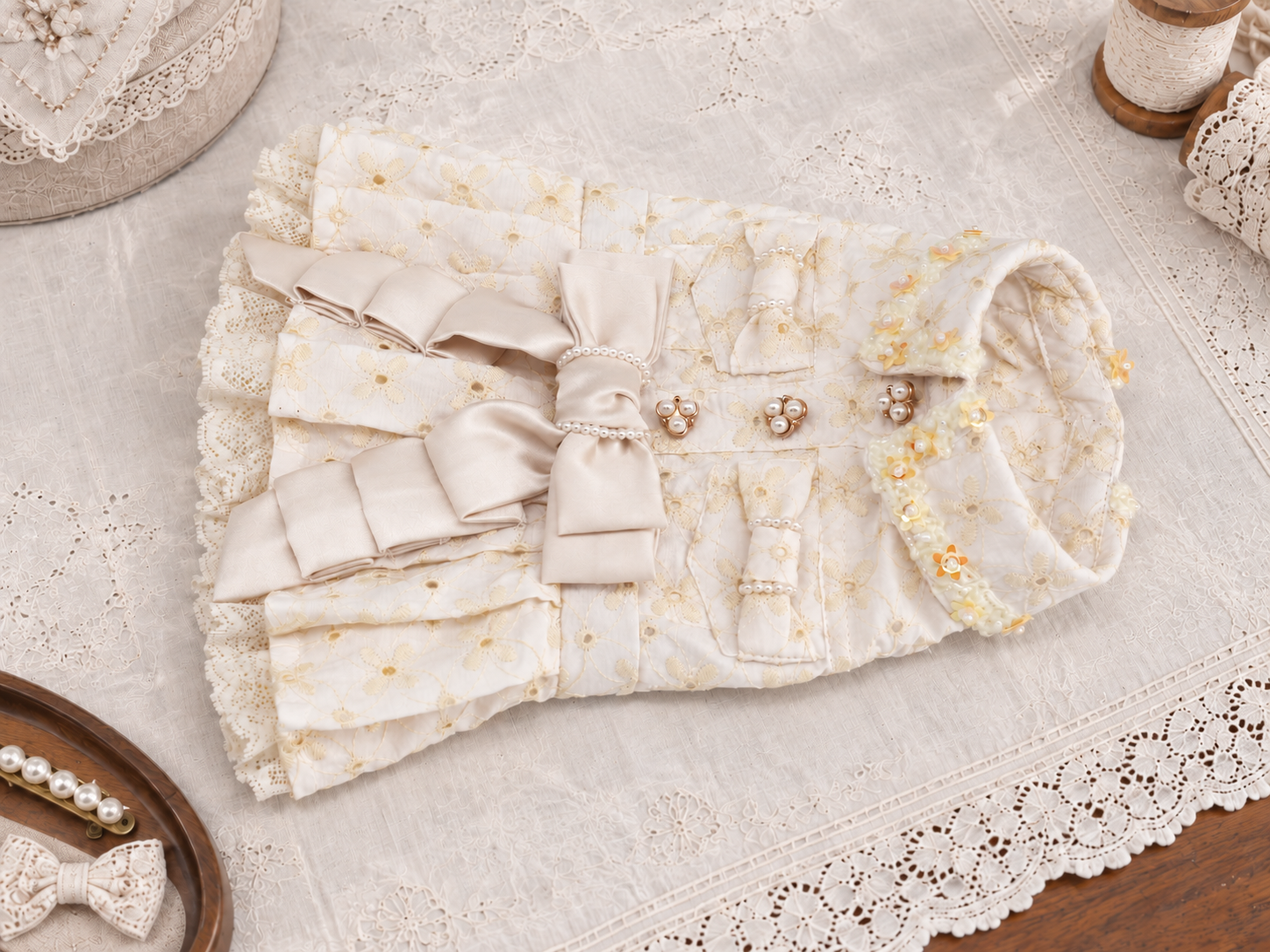 Ivory Gold Collar Pet Dress — No. 137