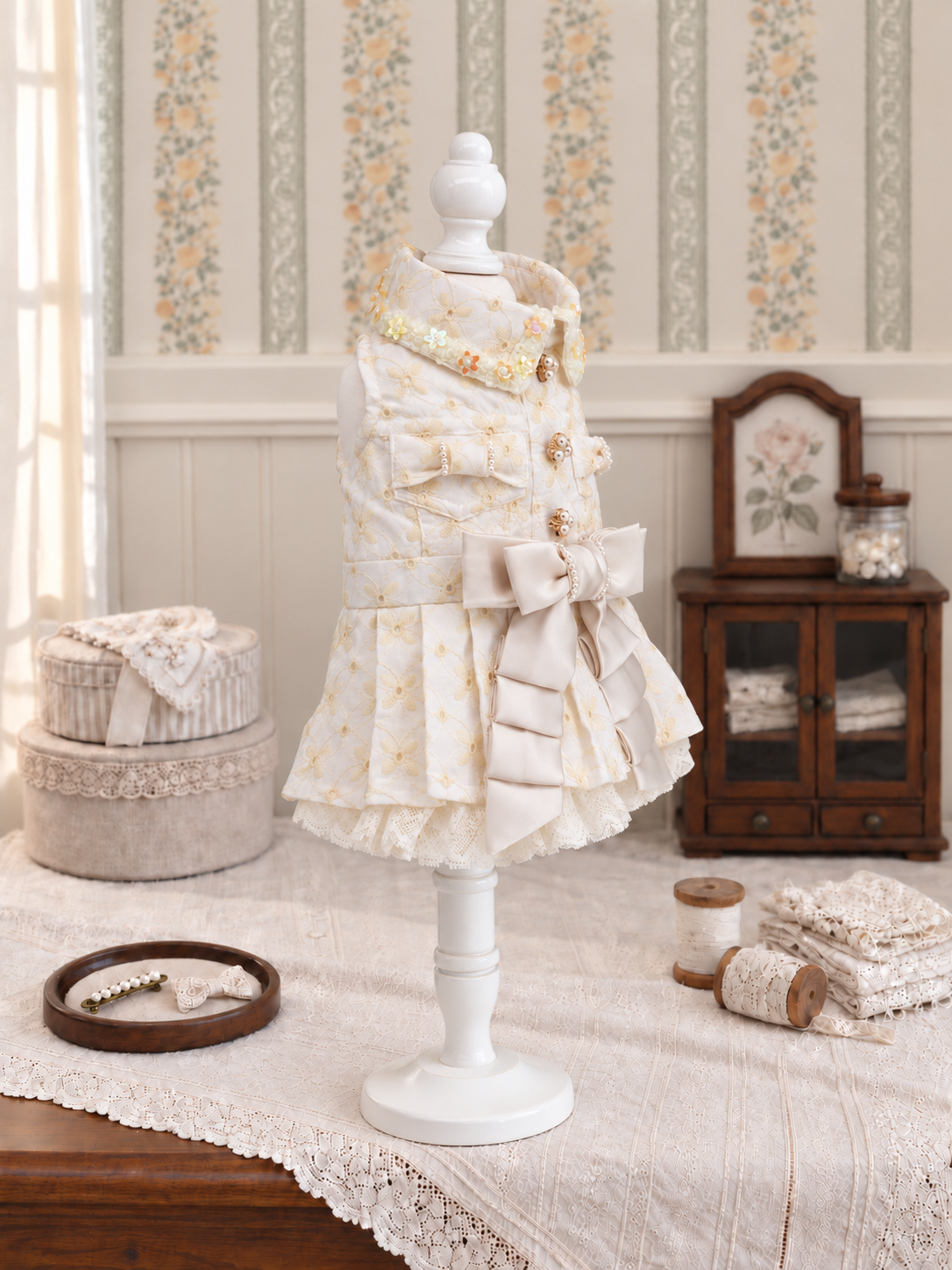 Ivory Gold Collar Pet Dress — No. 137