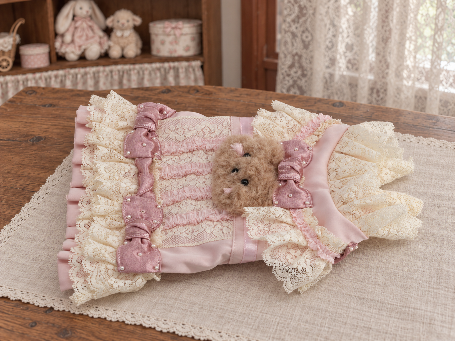 Pink Teddy Lace Pet Dress — No. 133