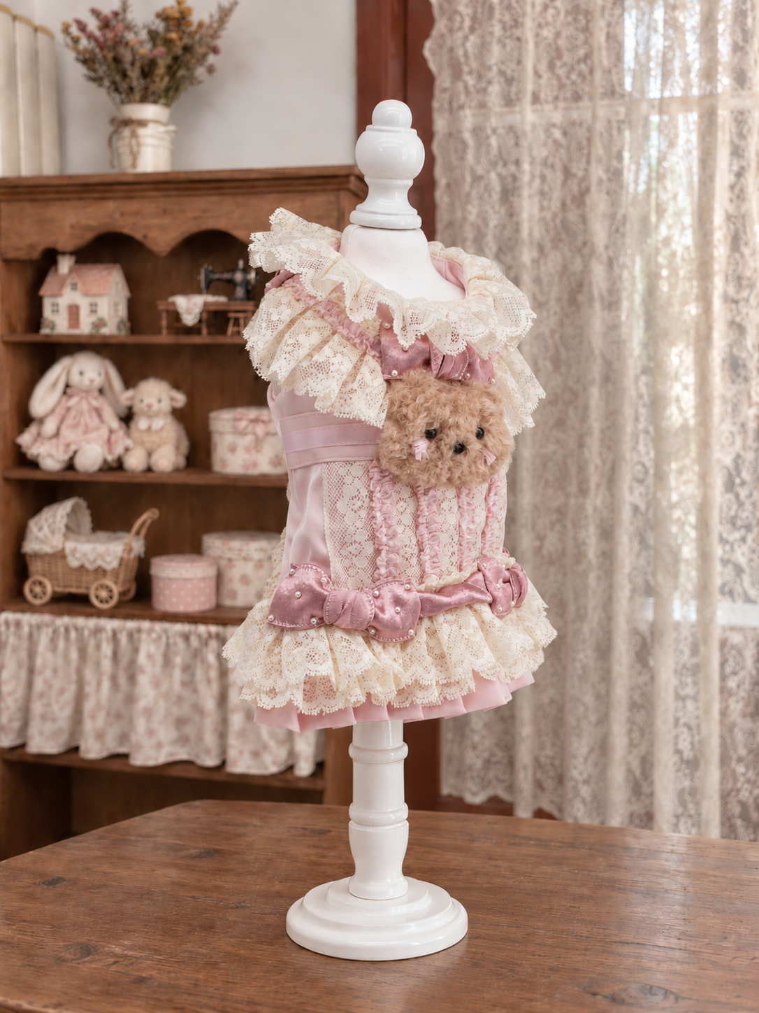 Pink Teddy Lace Pet Dress — No. 133
