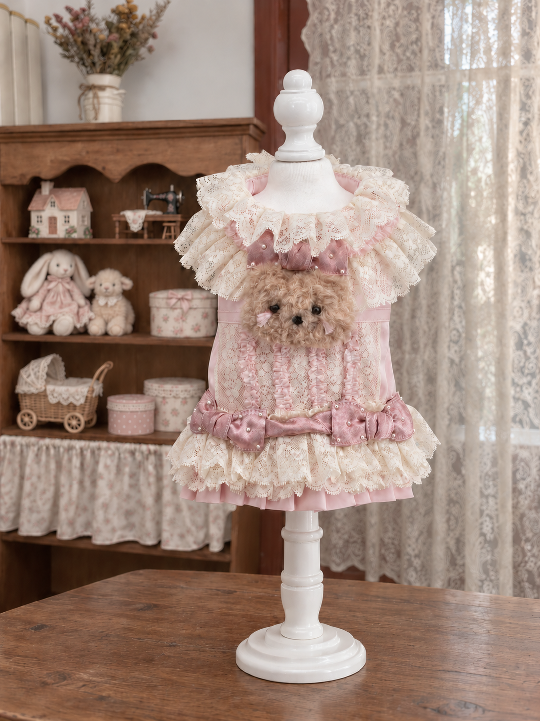 Pink Teddy Lace Pet Dress — No. 133