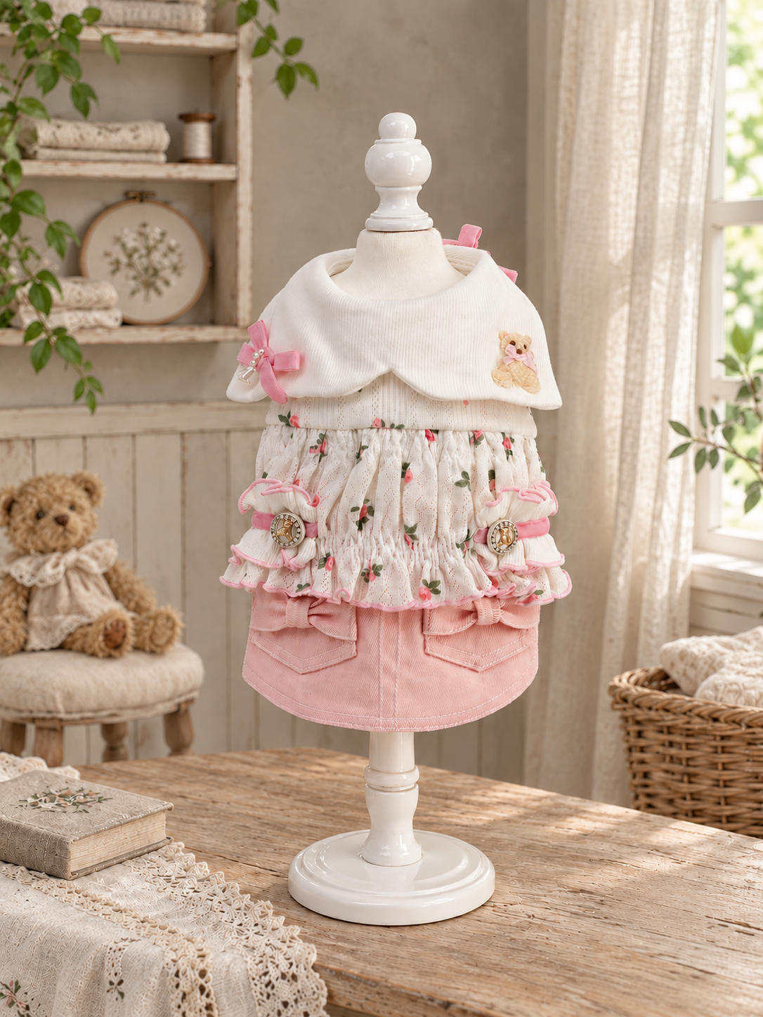 Cream & Blush Teddy Pet Dress — No. 114