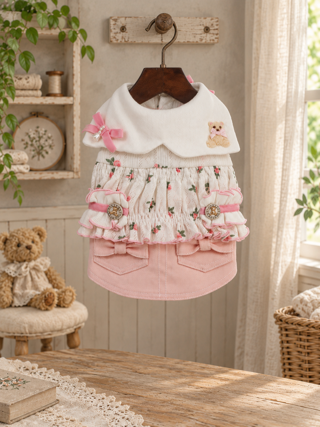 Cream & Blush Teddy Pet Dress — No. 114 - Image 5