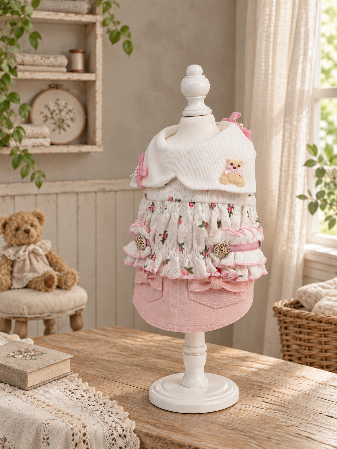 Cream & Blush Teddy Pet Dress — No. 114 - Image 4
