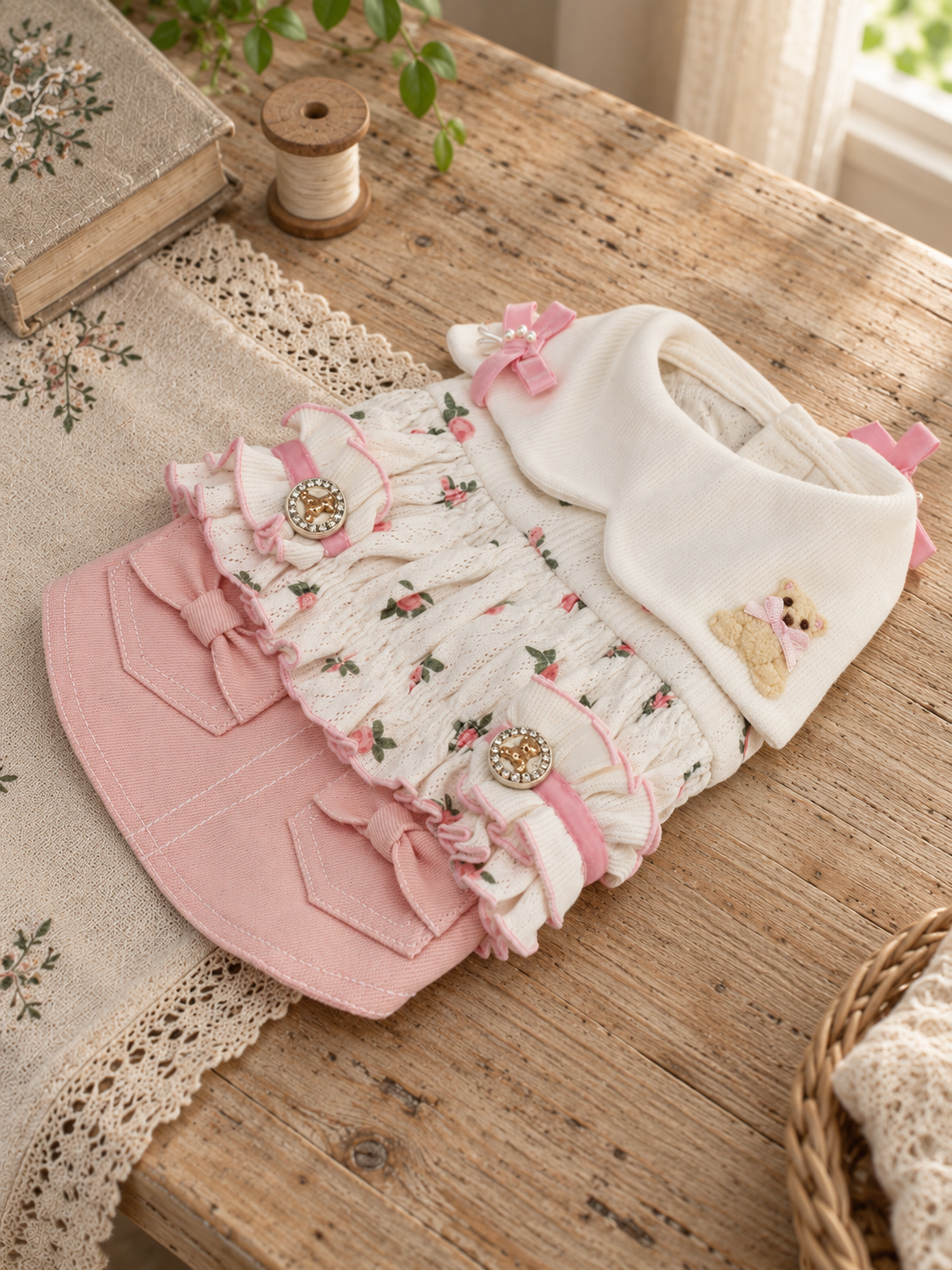 Cream & Blush Teddy Pet Dress — No. 114 - Image 2